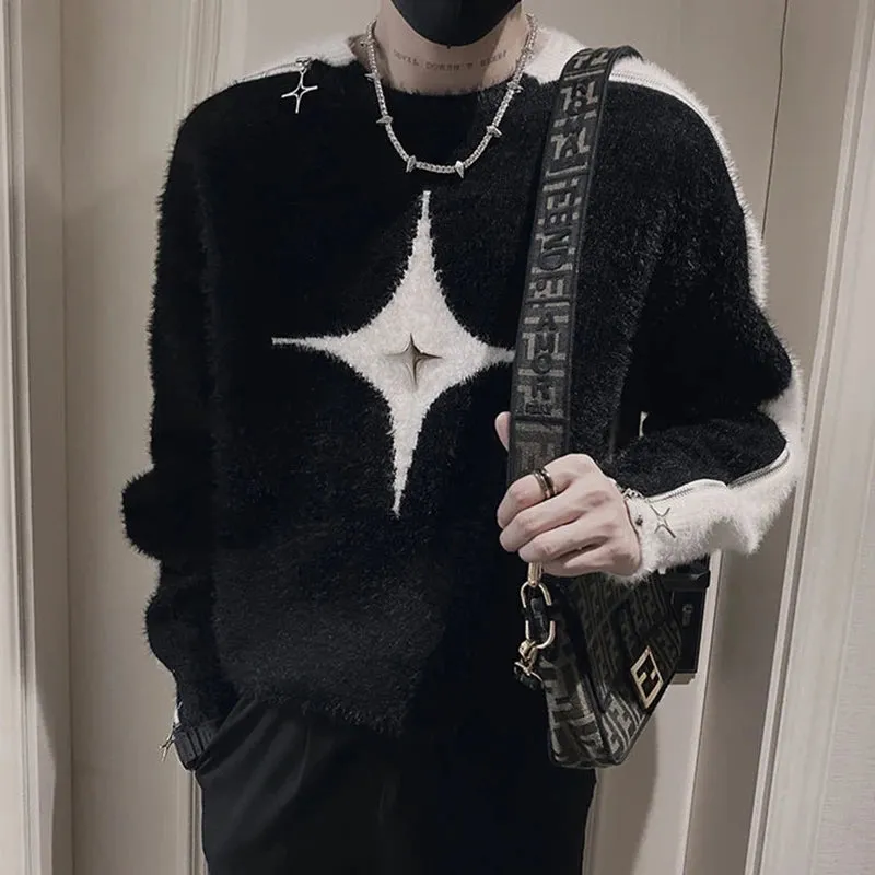 Aidase Fashion O-Neck All-match Spliced Zipper Sweaters Men's Clothing 2024 Autumn Winter New Loose Korean Pullovers Young Style Tops