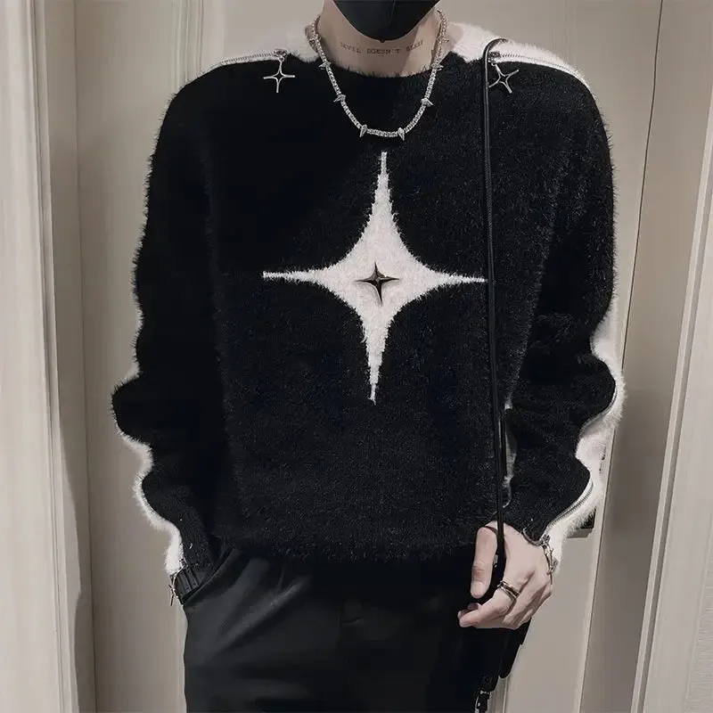Aidase Fashion O-Neck All-match Spliced Zipper Sweaters Men's Clothing 2024 Autumn Winter New Loose Korean Pullovers Young Style Tops