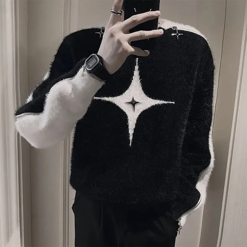 Aidase Fashion O-Neck All-match Spliced Zipper Sweaters Men's Clothing 2024 Autumn Winter New Loose Korean Pullovers Young Style Tops