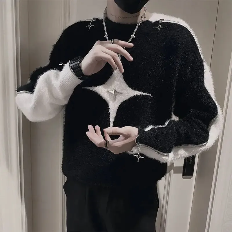 Aidase Fashion O-Neck All-match Spliced Zipper Sweaters Men's Clothing 2024 Autumn Winter New Loose Korean Pullovers Young Style Tops