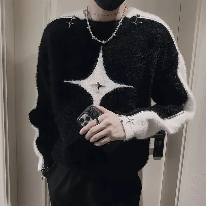 Aidase Fashion O-Neck All-match Spliced Zipper Sweaters Men's Clothing 2024 Autumn Winter New Loose Korean Pullovers Young Style Tops