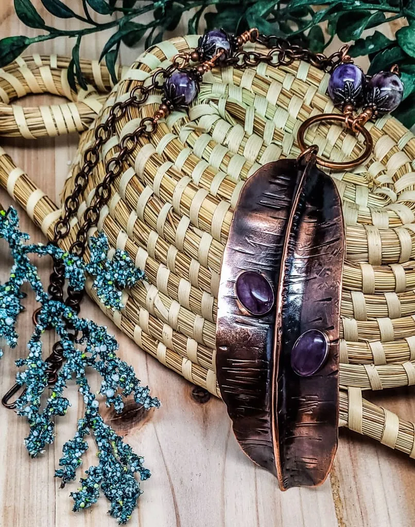 Amethyst Leaf Pendant Necklace