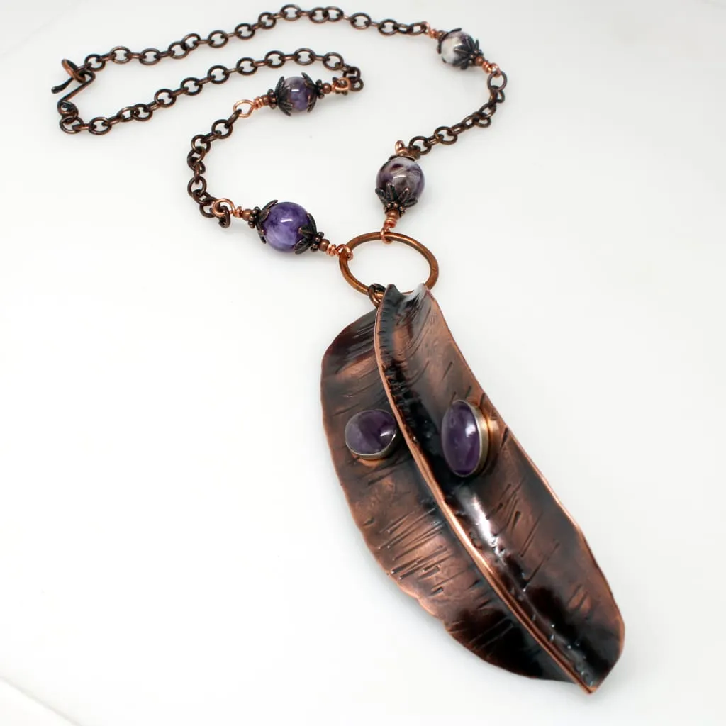 Amethyst Leaf Pendant Necklace