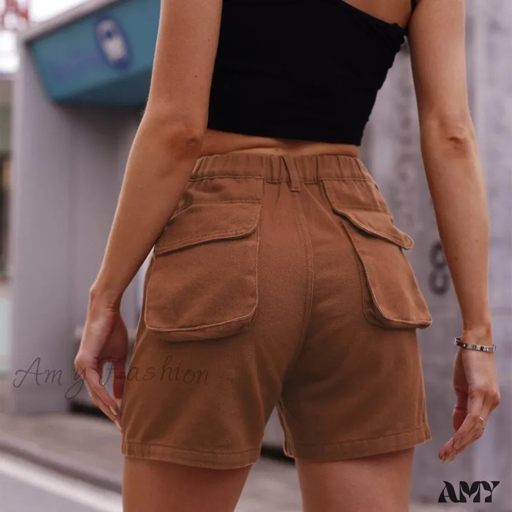 Amy Fashion - Fashion Denim Shorts Elastic Waist American Style