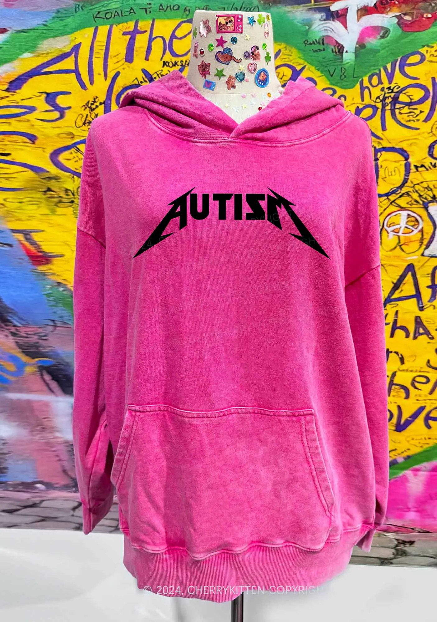 Autism Patient Y2K Washed Hoodie Cherrykitten