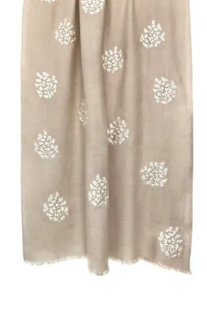 Beige Embroidered Silk Cashmere Scarf