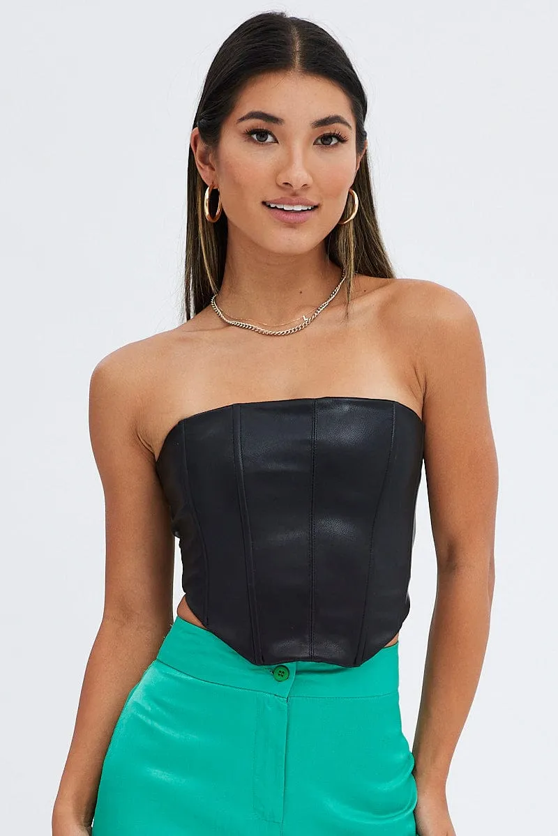 Black Faux Leather Corset