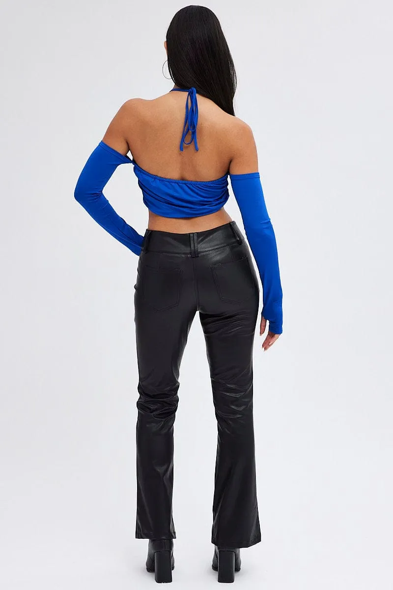 Black Flare Leg Pants Mid Rise Faux Leather