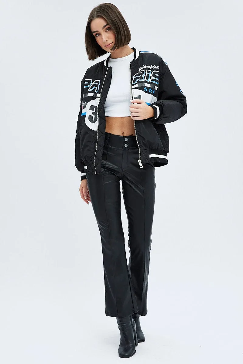 Black Jacket Long Sleeve Zip Thru Champions Print