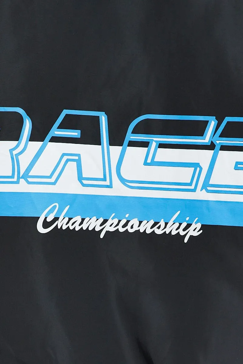 Black Jacket Long Sleeve Zip Thru Champions Print