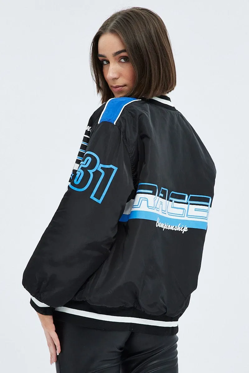 Black Jacket Long Sleeve Zip Thru Champions Print