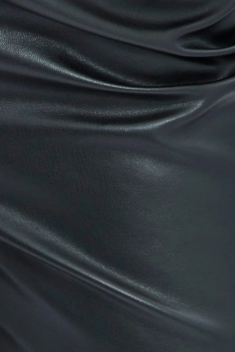 Black Straight Fit Pants High Rise Faux Leather