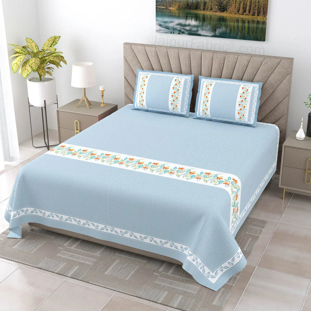 Blue Eco Friendly Pure Cotton King Size Double BedSheet