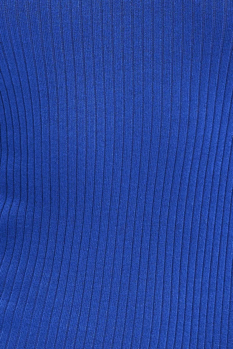 Blue Knit Dress Long Sleeve High Neck Midi