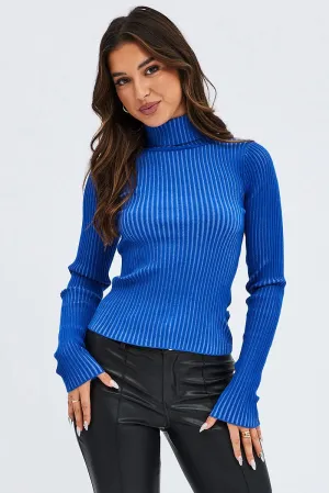 Blue Turtle Neck Knit Top