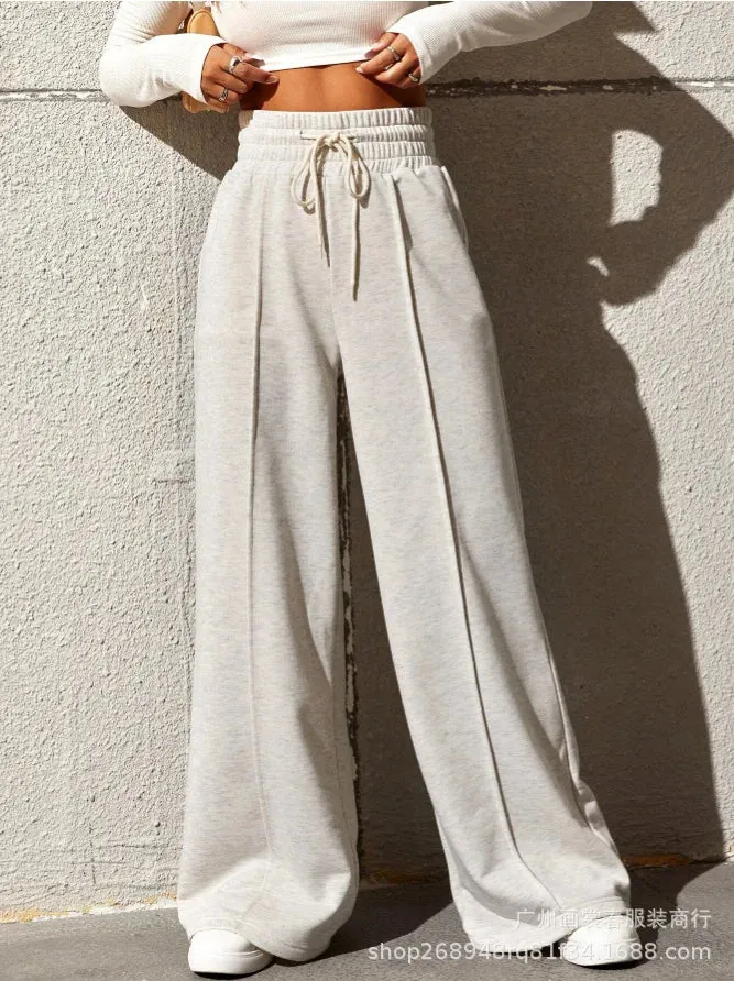 Bonnyshow New Women's High Waist Sagging Loose Casual Straight Leg Pants Commuting Female Clothing Winter Women Fashion Trousers