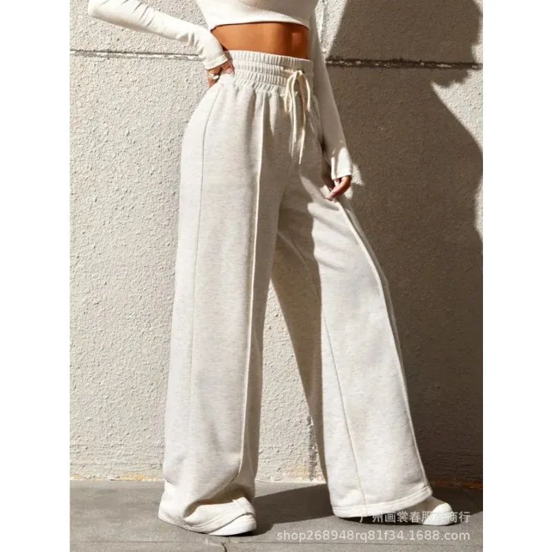 Bonnyshow New Women's High Waist Sagging Loose Casual Straight Leg Pants Commuting Female Clothing Winter Women Fashion Trousers