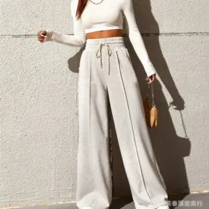 Bonnyshow New Women's High Waist Sagging Loose Casual Straight Leg Pants Commuting Female Clothing Winter Women Fashion Trousers