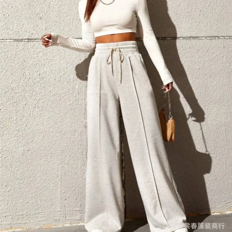 Bonnyshow New Women's High Waist Sagging Loose Casual Straight Leg Pants Commuting Female Clothing Winter Women Fashion Trousers