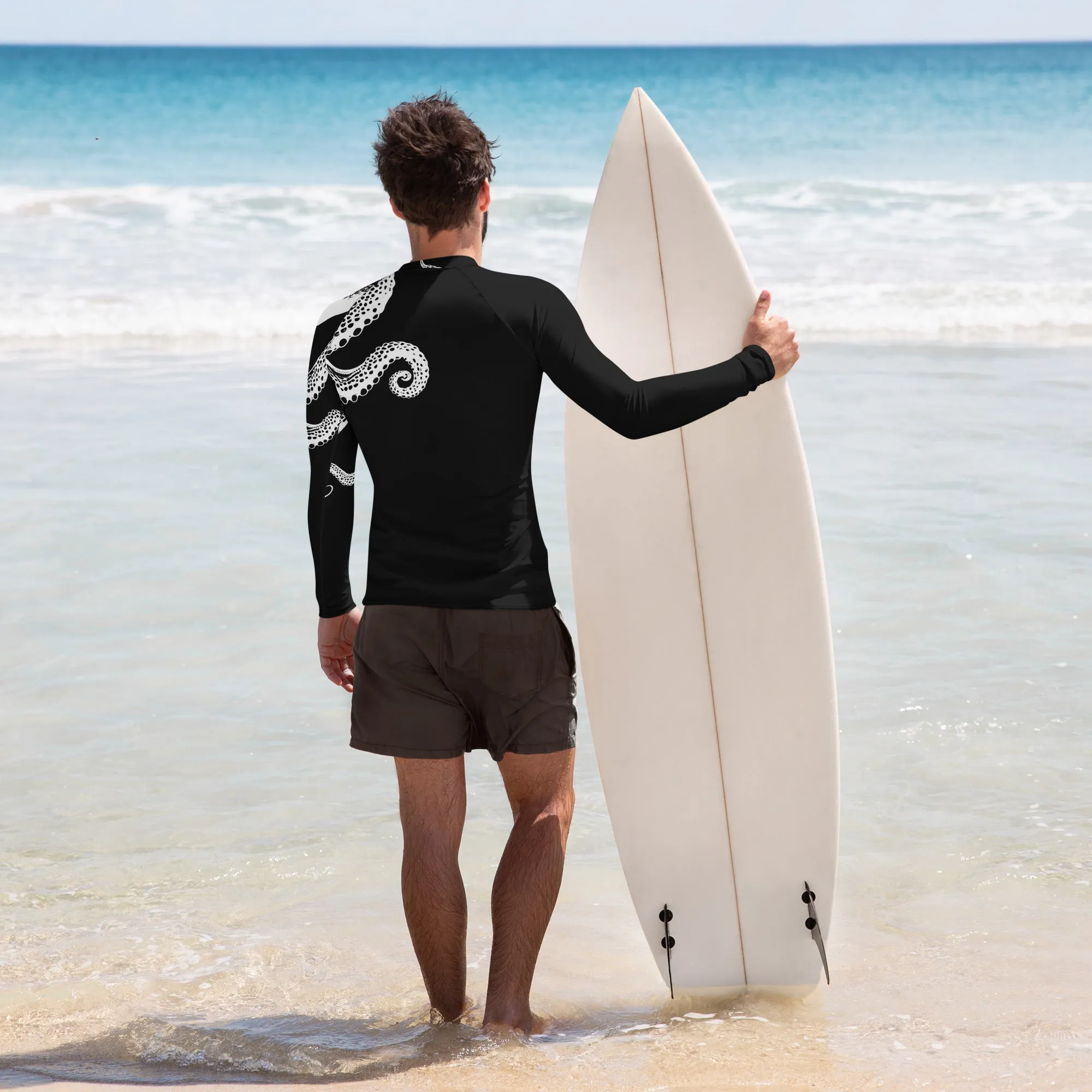 Bottom Time Eco-Friendly Men's Rash Guard, Octopus Shirt