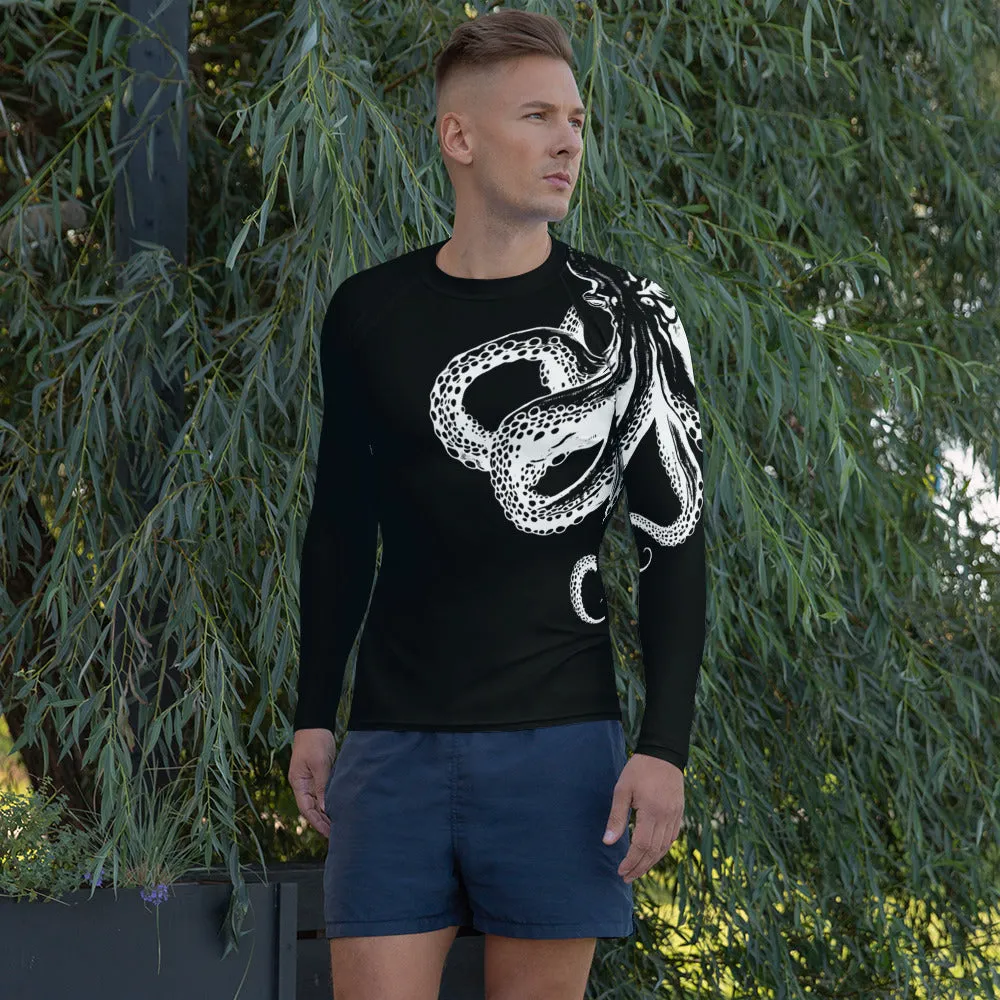 Bottom Time Eco-Friendly Men's Rash Guard, Octopus Shirt