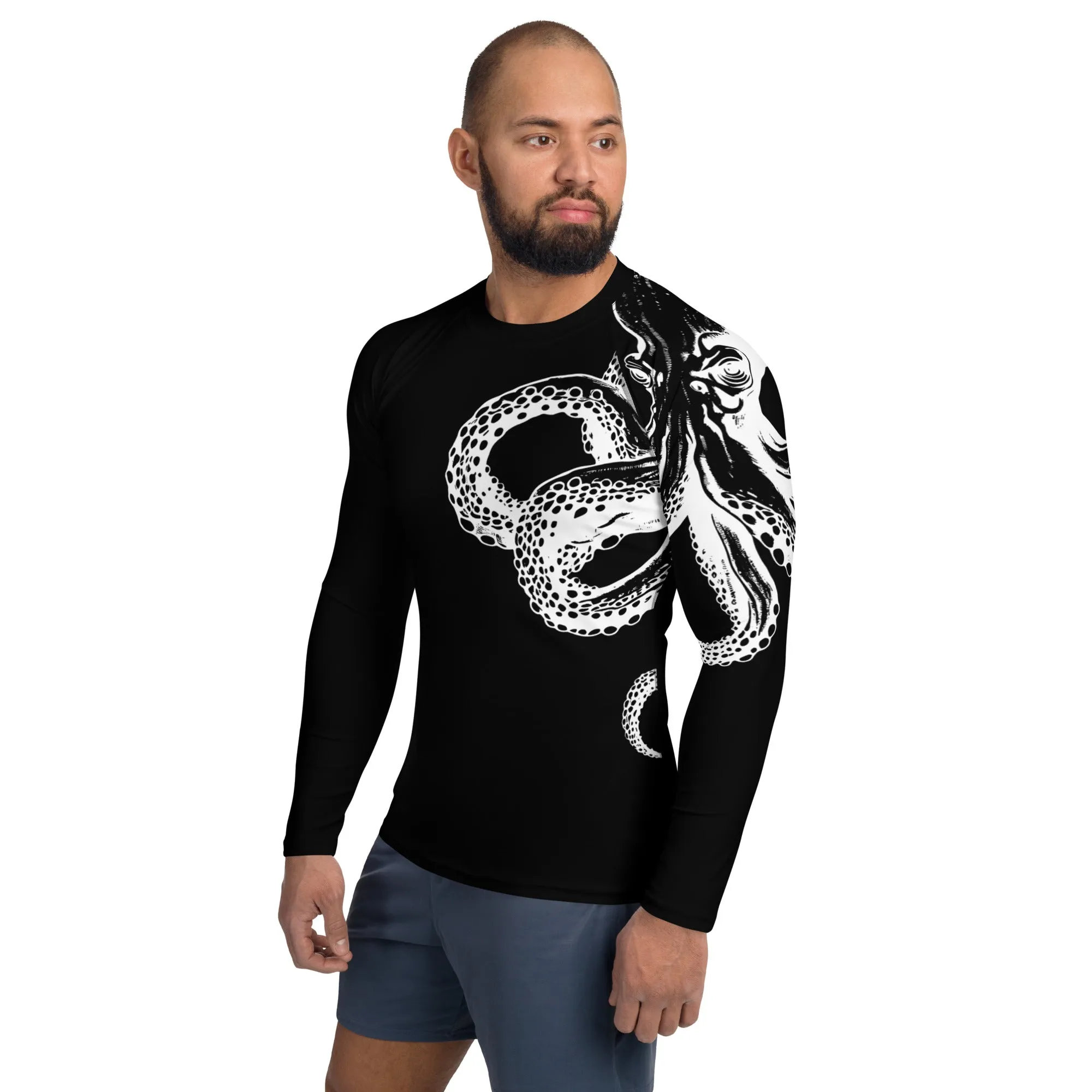 Bottom Time Eco-Friendly Men's Rash Guard, Octopus Shirt