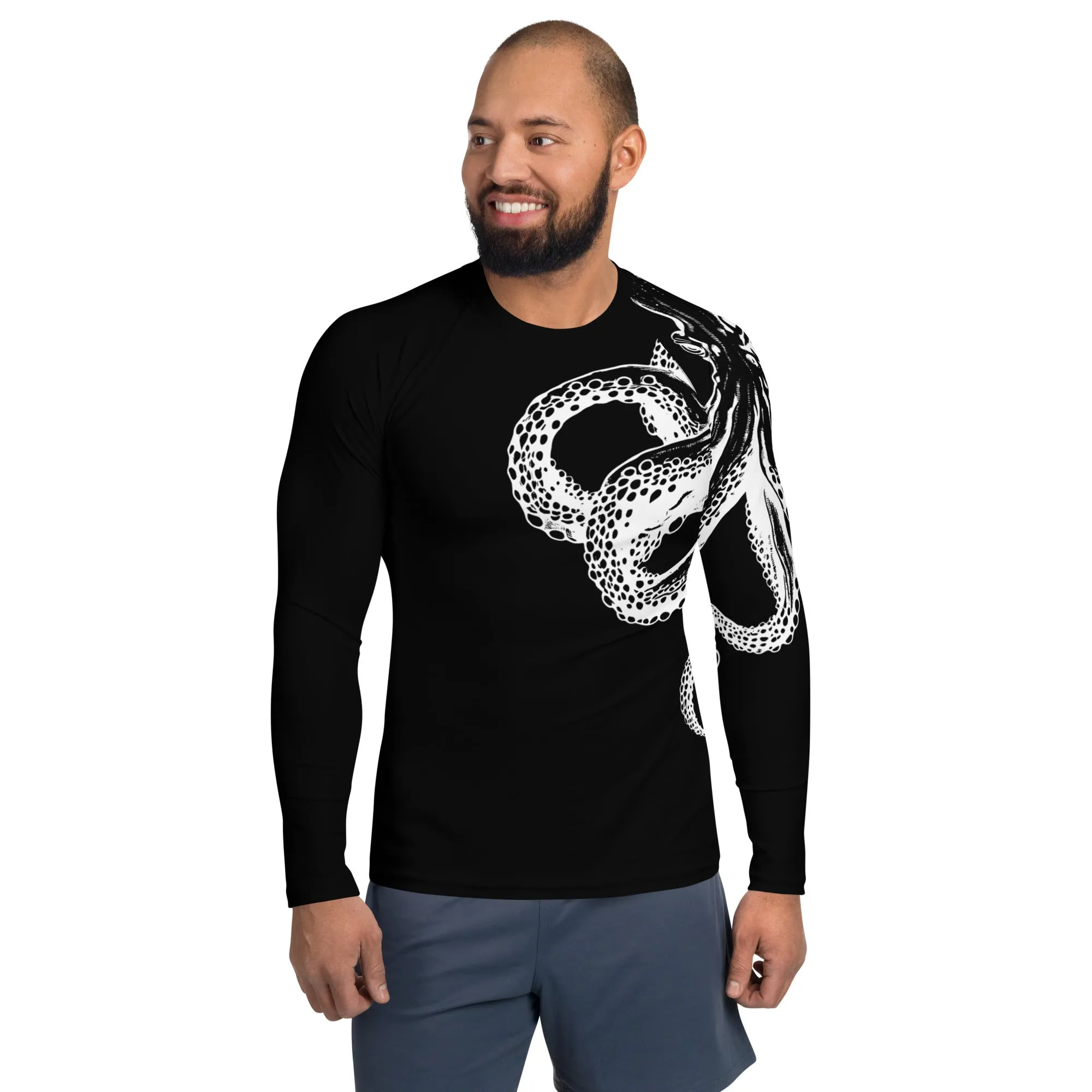 Bottom Time Eco-Friendly Men's Rash Guard, Octopus Shirt