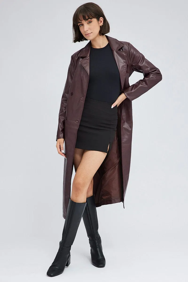 Brown Faux Leather Jacket Long Sleeves
