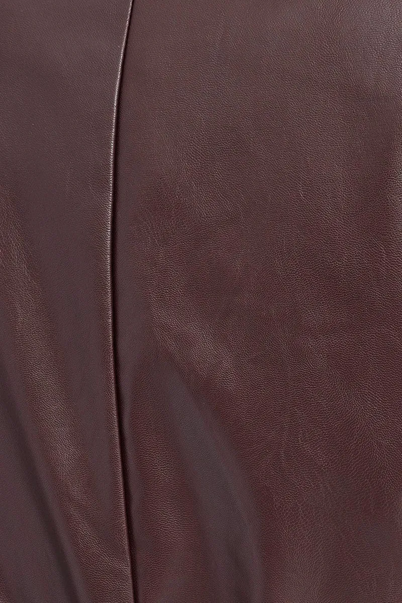 Brown Faux Leather Jacket Long Sleeves