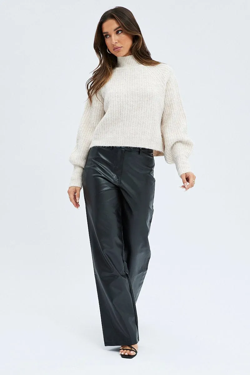 Brown Knit Top Long Sleeve High Neck