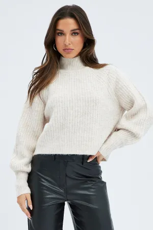 Brown Knit Top Long Sleeve High Neck