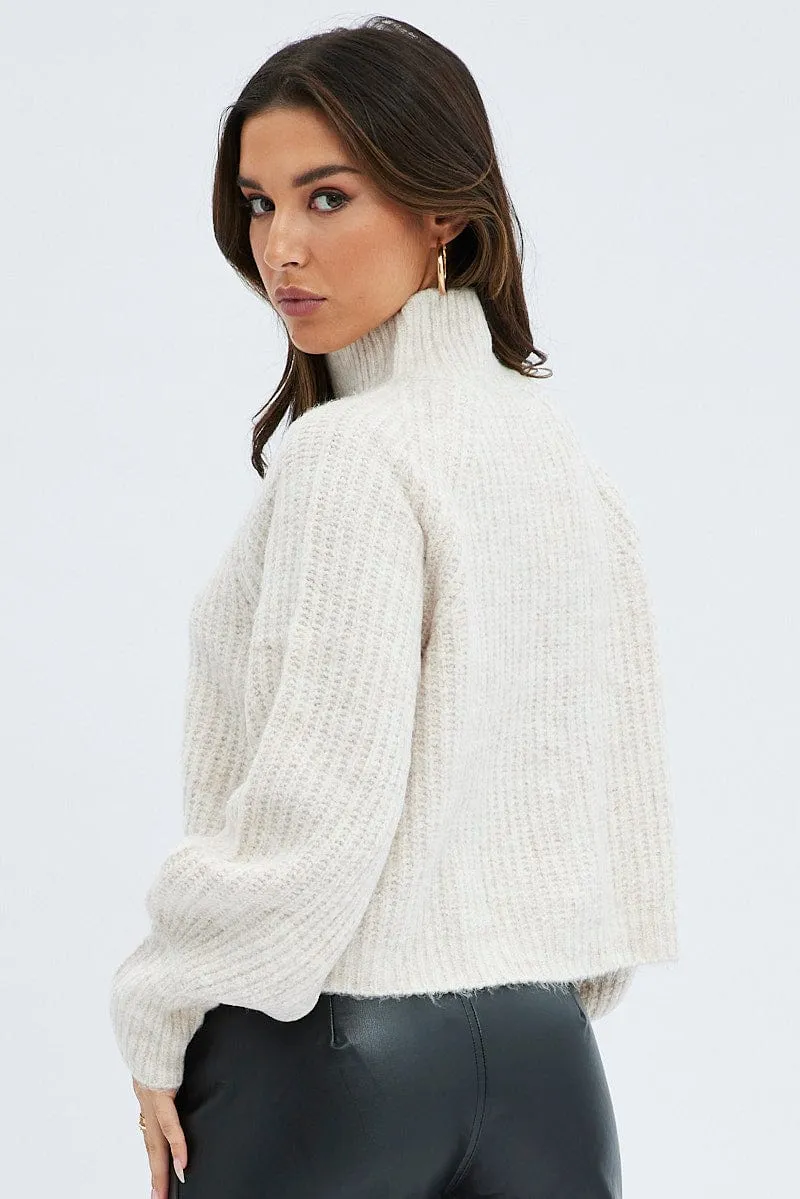Brown Knit Top Long Sleeve High Neck