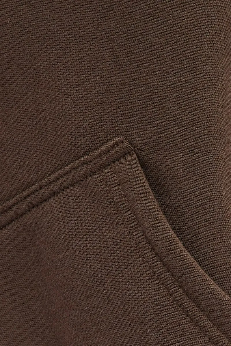 Brown Zip Hoodie Long Sleeve New York Applique