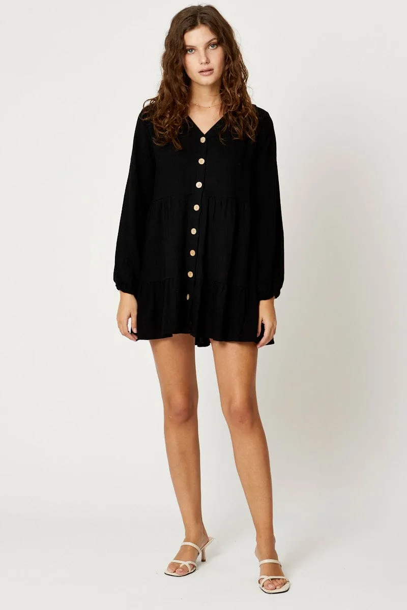 Camel Long Sleeve Smock Dress