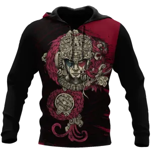 Coolspod Red Aztec Warriors Hoodie, 3D Hoodie With Aztec Man, Mexican Hoodies