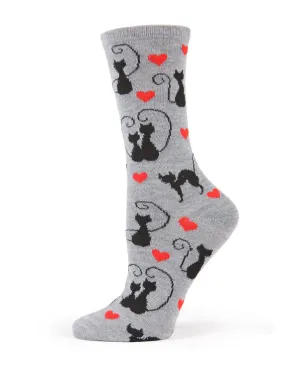 Curly Q Love Cats Bamboo Blend Crew Socks
