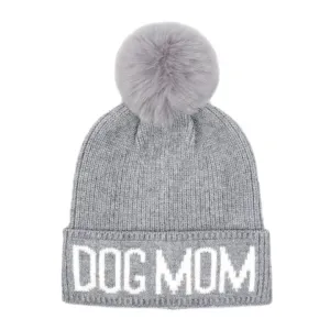 DOG MOM Knit Pom Beanie in Gray