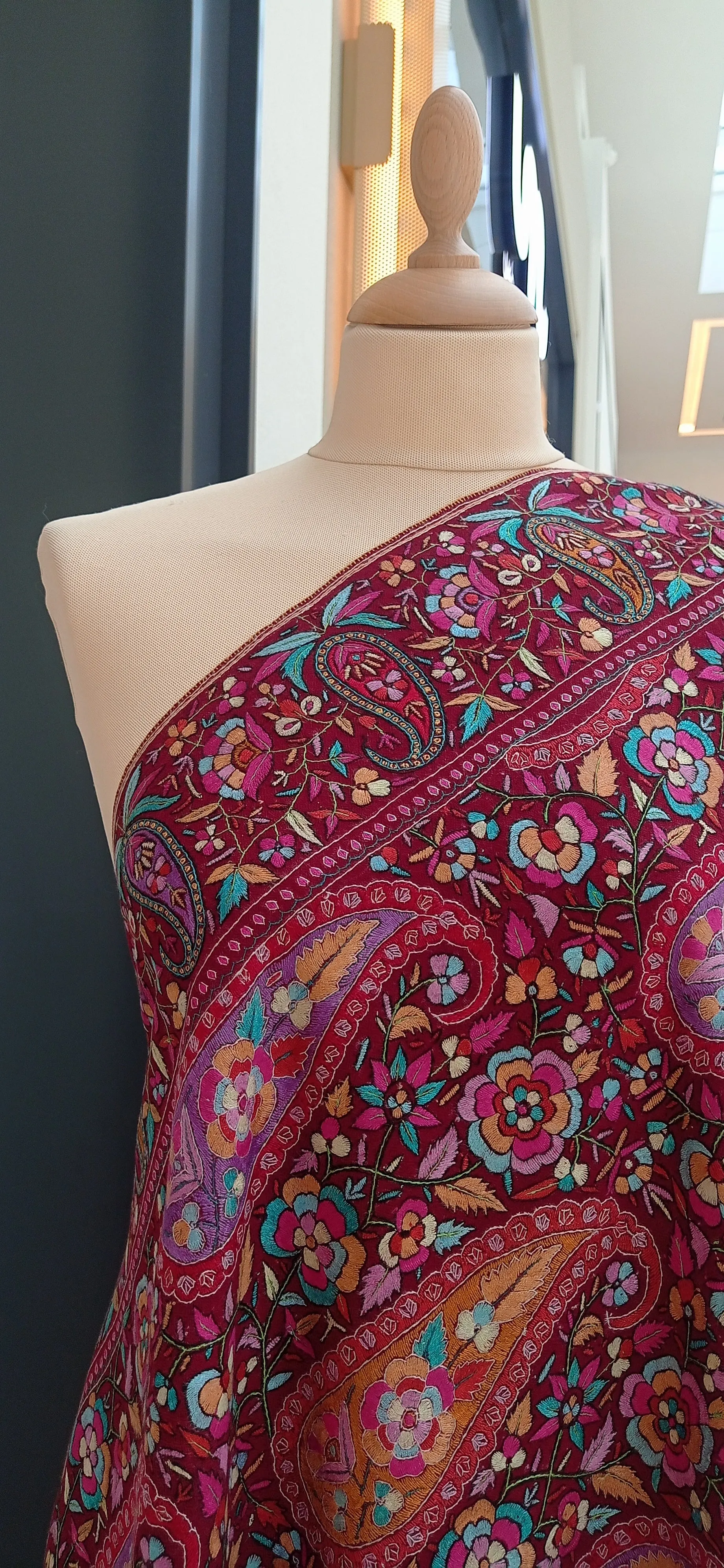 Elvira Berry Pink and Wine Pashmina Shawl with Papier-Mache Embroidery