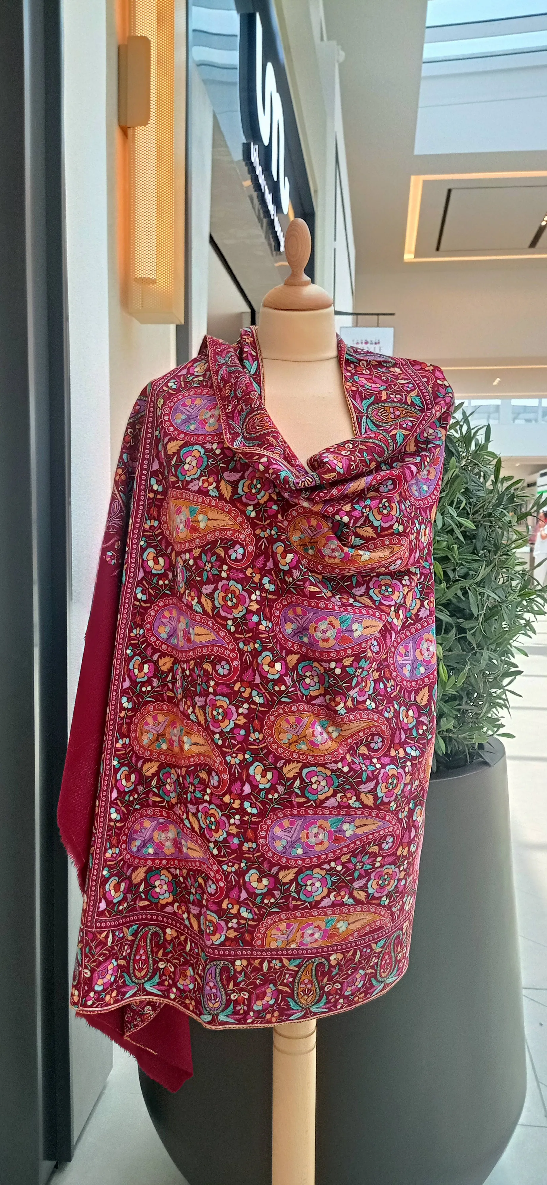 Elvira Berry Pink and Wine Pashmina Shawl with Papier-Mache Embroidery