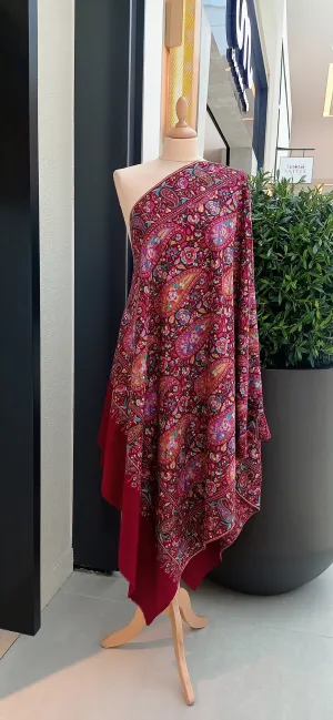 Elvira Berry Pink and Wine Pashmina Shawl with Papier-Mache Embroidery