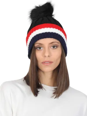 FabSeasons Acrylic Black Woolen Winter skull cap with faux fur lining