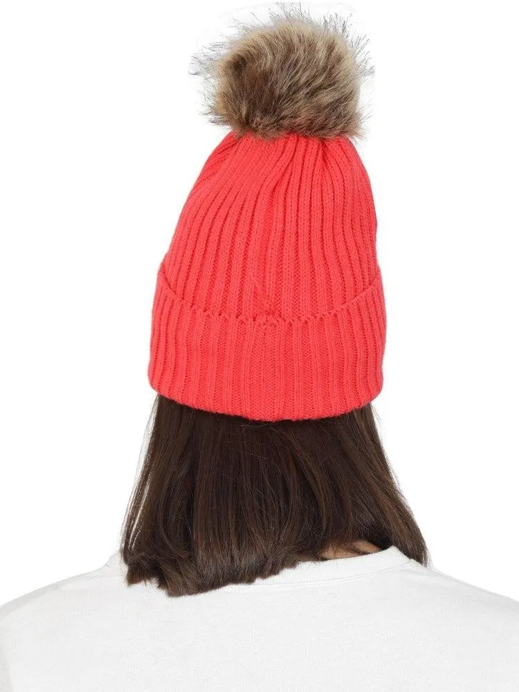 FabSeasons Pink Acrylic Woolen Winter skull cap with Pom Pom for Girls & Women