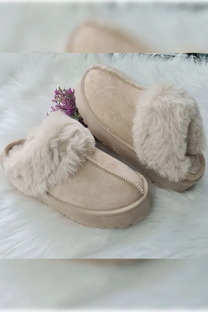 Faux Fur Mule Platform Fluffy Shoes