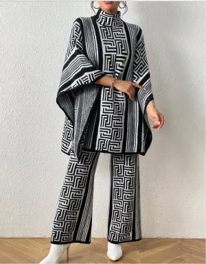 Geo Pattern Poncho Set