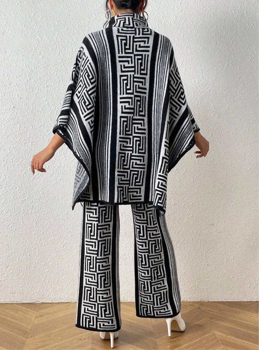 Geo Pattern Poncho Set