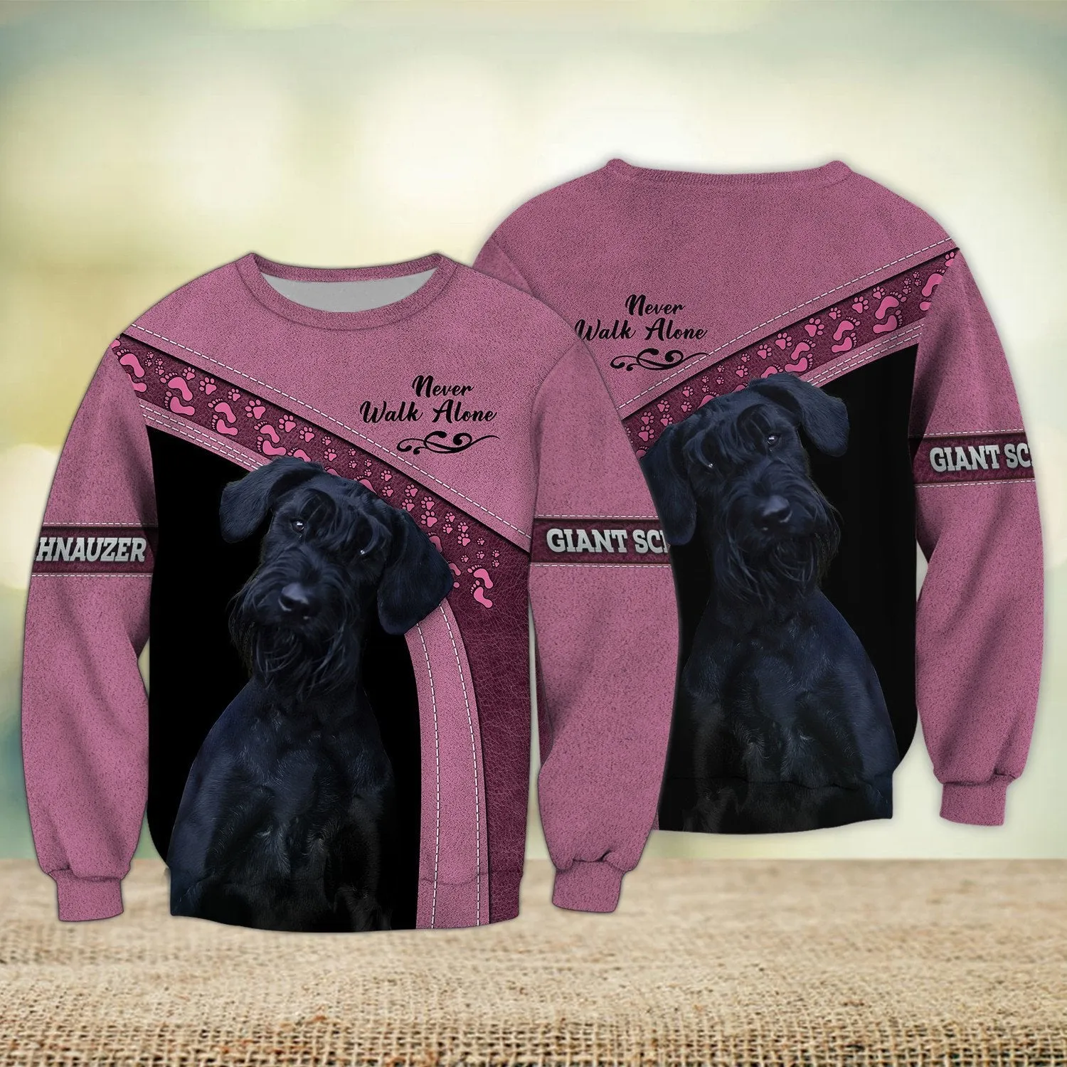 Giant Schnauzer Grey Pink Never Walk Alone 3D Full Print Shirts, Sweatshirt for Dog Lover Christmas