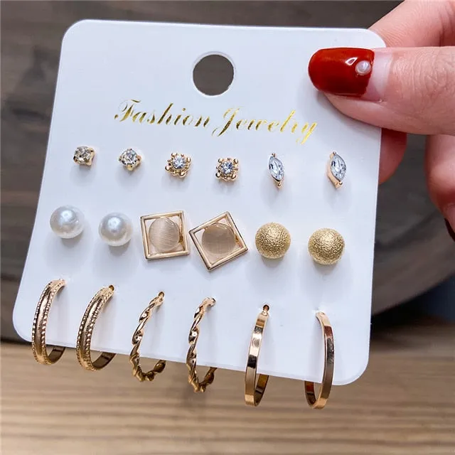 Gold and Pearl Hoop Earrings Set with Trendy Style and High Quality