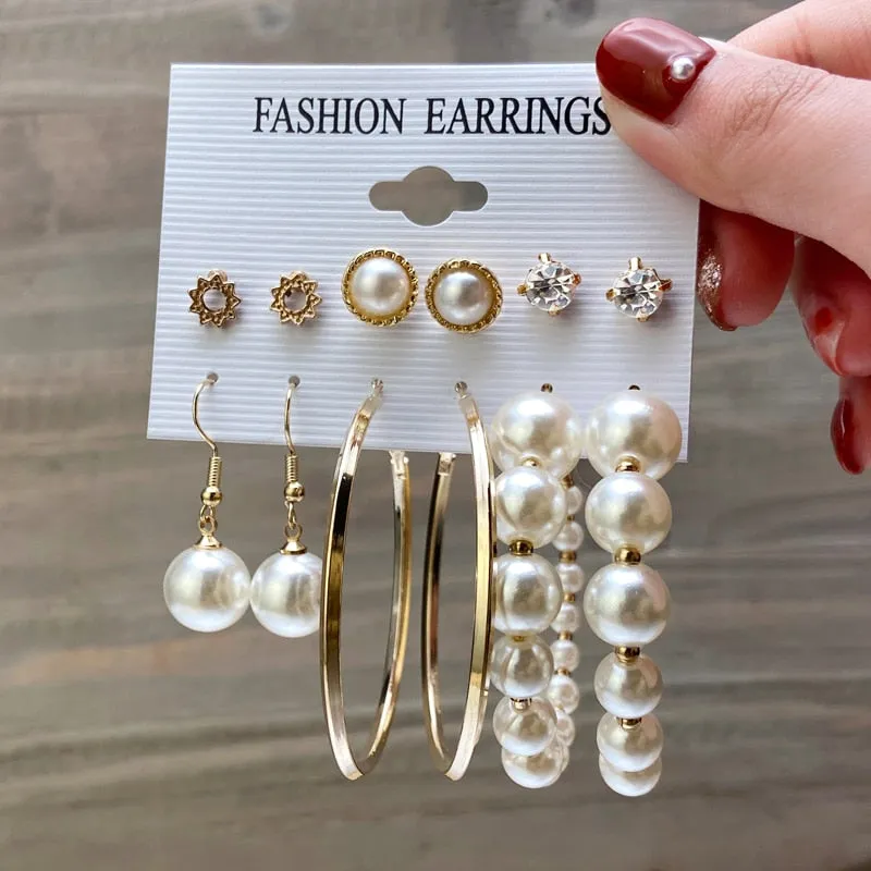 Gold and Pearl Hoop Earrings Set with Trendy Style and High Quality