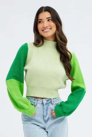 Green Knit Jumper Colour Block