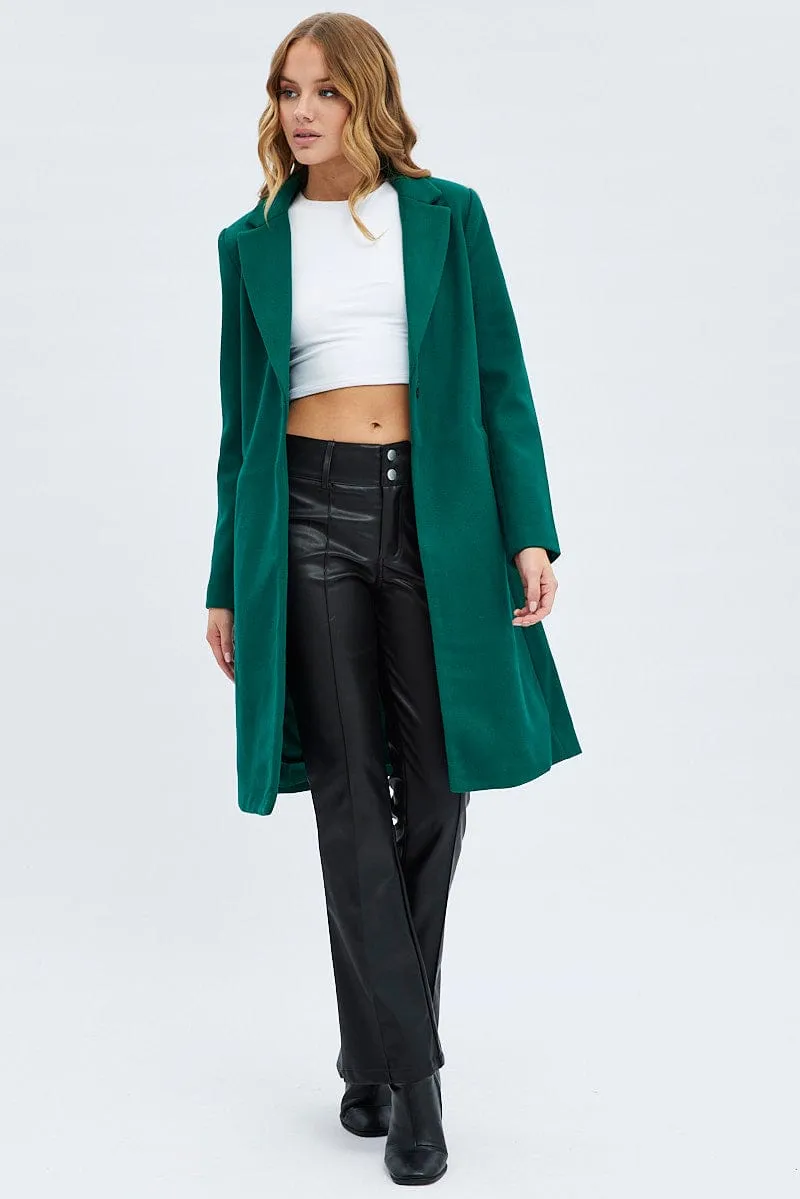 Green One Button Coat Knee Length